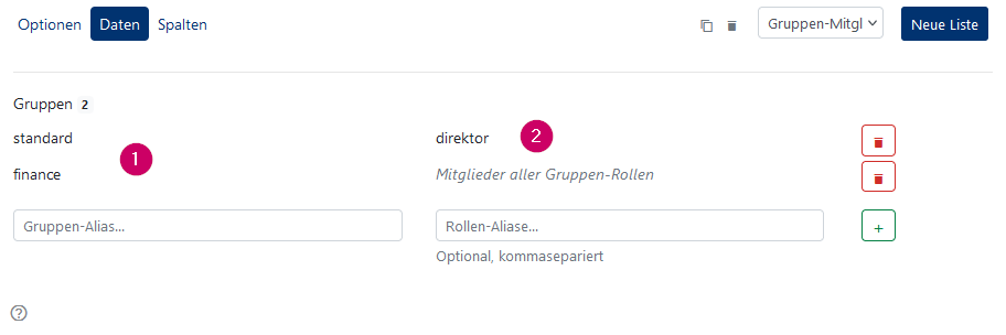 Listenkonfiguration