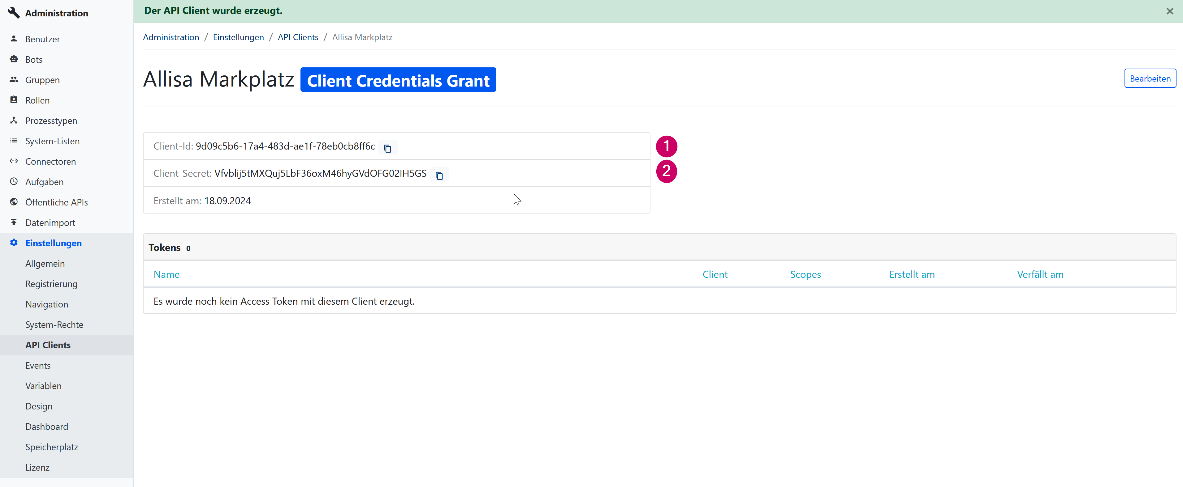 API Client Ansicht