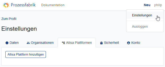 Prozessfabrik Plattform hinzufügen